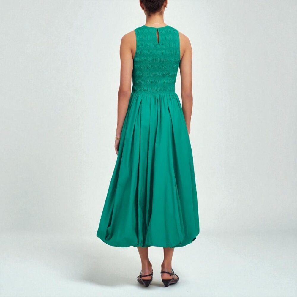 CLEAROUT Madewell The Melody Bubble-Hem Smocked Midi Dress in Poplin Size XS - Picture 3 of 10